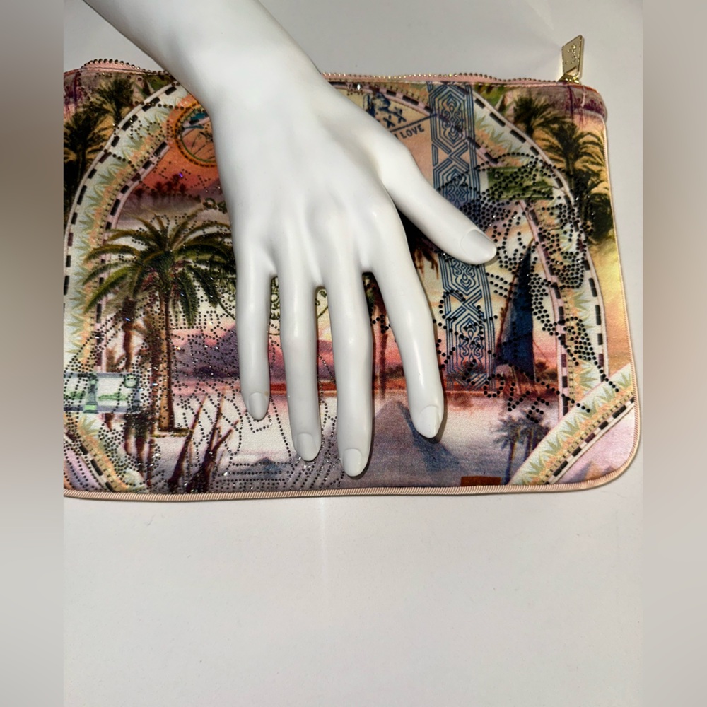 Camilla “Millas Got Mail” Egypt motif silk ring scarf clutch wristlet bag sac - Picture 7 of 9